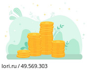 Stacks of gold coins with dollar sign. Currency, savings, cash, earning, money symbol icon, business expected profits. Investment growth. Vector illustration in flat cartoon style. Stacks of Gold Coins, Investments Growth Vector. Стоковая иллюстрация, агентство Ingram Publishing / Фотобанк Лори