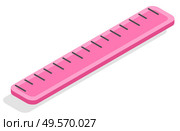 Pink 3d isometric ruler vector, isolated icon of device for measuring object for precision. Item decorated with dots, made of plastic material school supply. Back to school concept. Flat cartoon. Ruler for Maths Lessons, School Supplies Closeup. Стоковая иллюстрация, агентство Ingram Publishing / Фотобанк Лори
