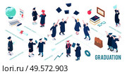 Graduating students flowchart with graduation ceremony symbols isometric vector illustration. Стоковая иллюстрация, агентство Ingram Publishing / Фотобанк Лори