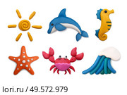 Plasticine modeling clay sea summer objects realistic top view set with crab dolphin sun isolated vector illustration. Стоковая иллюстрация, агентство Ingram Publishing / Фотобанк Лори