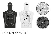 Bullet holes target realistic set on blank background with isolated images of gunnery training paper targets vector illustration. Стоковая иллюстрация, агентство Ingram Publishing / Фотобанк Лори