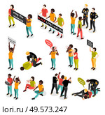 Black lives matter racial injustice street  protests riots demonstrators clashes with police arrests isometric set vector illustration. Стоковая иллюстрация, агентство Ingram Publishing / Фотобанк Лори