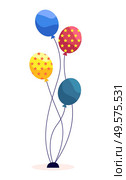 Postcard decorated by colorful helium balloons with string. Flying rubber celebration symbol on white. Give present or element of entertainment. Holiday greeting card air-balloon with pattern vector. Holiday Greeting with Colorful Balloons Vector. Стоковая иллюстрация, агентство Ingram Publishing / Фотобанк Лори