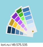 Geometric tinted paper, palette of shades, rectangular lists in flat design style isolated on blue, choosing color for project, creative idea vector. Rectangular Lists with Palette of Shades Vector. Стоковая иллюстрация, агентство Ingram Publishing / Фотобанк Лори