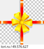 Gift cards and luxury wide gift wrap with red ribbon, tape and golden bow and space for text. Packing box ribbon present for party or Christmas, birthday, postcard with best wishes wrapping template. Gifts and Presents for Everyone, Wrapping Boxes. Стоковая иллюстрация, агентство Ingram Publishing / Фотобанк Лори