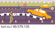 Driving school training background with practice symbols flat vector illustration. Стоковая иллюстрация, агентство Ingram Publishing / Фотобанк Лори