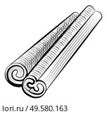 Cinnamon twist sticks isolated monochrome icon. Vector hand drawn coffee aroma ingredient, involute canella symbol, element of cooking java drink, seasoning. Cinnamon Twist Sticks Isolated Monochrome Vector. Стоковая иллюстрация, агентство Ingram Publishing / Фотобанк Лори