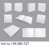 Set of isolated books albums mockup realistic images on transparent background with horizontal pages paint copybook vector illustration. Стоковая иллюстрация, агентство Ingram Publishing / Фотобанк Лори