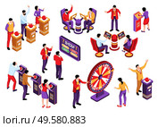 Isometric tv quiz set with isolated human characters of show participants and host with scene elements vector illustration. Стоковая иллюстрация, агентство Ingram Publishing / Фотобанк Лори