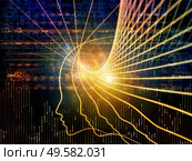 Emergence of the Mind series. Background of human head silhouettes and number grids on the subject of general artificial intelligence and modern technology. Стоковое фото, агентство Ingram Publishing / Фотобанк Лори