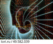 Emergence of the Mind series. Background of human head silhouettes and number grids on the subject of general artificial intelligence and modern technology. Стоковое фото, агентство Ingram Publishing / Фотобанк Лори