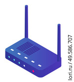 WiFi router, wireless ethernet modem, smart home element, isolated device vector. Internet providing equipment and network, signal transmission. Digital connection or link and WLAN system, isometric. Smart Home Equipment, WiFi Router, WLAN System. Стоковая иллюстрация, агентство Ingram Publishing / Фотобанк Лори