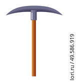Pickaxe or pick isolated on white background. Heavy steel mattock with wooden handle. Equipment, tool for excavation in quarries, mining industry or archeology. Vector illustration in flat style. Pickaxe or Mattock, Equipment for Excavations. Стоковая иллюстрация, агентство Ingram Publishing / Фотобанк Лори
