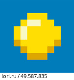Gold icon in pixel game isolated on blue. Vector digital money to play in 8 bit or 16 bit gaming, symbol of richness and wealth, golden currency. Gold Icon in Pixel Game Isolated. Vector Money. Стоковая иллюстрация, агентство Ingram Publishing / Фотобанк Лори