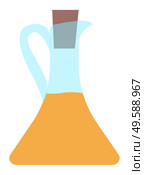 Glass bottle with golden liquid inside. Vessel with viscous substance closed by plug. Vegetable, olive or sunflower, oil produced by plant and used in cooking and food preparation. Vector illustration. Vegetable Oil for Cooking and Food Preparation. Стоковая иллюстрация, агентство Ingram Publishing / Фотобанк Лори
