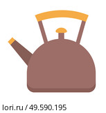 Kettle used for boiling water in it. Utensil for kitchen, vessel with liquid inside. Teapot with lid, spout and handle. Brown teakettle isolated on white background. Vector illustration of cookware. Teapot or Kettle, Kitchen Stuff for Boiling Water. Стоковая иллюстрация, агентство Ingram Publishing / Фотобанк Лори