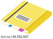 Hardback dictionary with colorful bookmarks isolated on white background. Yellow textbook cover. Back to school concept isometric vector illustration. Blue Hardback Dictionary Isometric Vector Image. Стоковая иллюстрация, агентство Ingram Publishing / Фотобанк Лори