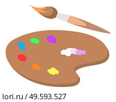 Wooden plate palette with colors vector, isolated paintbrush flat style instrument for drawing and creating masterpieces. Talent and creativity, inspiration for artworks creation illustration design. Paint Brush and Wooden Palette with Colors Vector. Стоковая иллюстрация, агентство Ingram Publishing / Фотобанк Лори