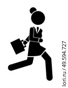 Businesswoman running in a hurry holding briefcase vector illustration, business woman rushing late black silhouette isolated on white, business concept in very busy, deadline or a lot of work to do. Businesswoman running in a hurry holding briefcase vector illustration, deadline a lot of work to do. Стоковая иллюстрация, агентство Ingram Publishing / Фотобанк Лори