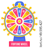 Wheel of fortune with winning numbers and sector bankrupt and bonus, flat style illustration. Game fortune wheel concept. Casino and gambling vector. Icon of casino fortune, wheel winner game. Wheel of fortune with winning numbers and sector bankrupt and bonus, flat style illustration. Стоковая иллюстрация, агентство Ingram Publishing / Фотобанк Лори