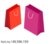 Shopping pink and red paper bag isolated on white background for advertising and branding. Paper package with handles for products, square shape packaging for purchases. Fashion package for gifts. Paper package, shopping bag with handles for products, square shape packaging for purchases. Стоковая иллюстрация, агентство Ingram Publishing / Фотобанк Лори