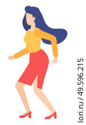 Businesswoman running forward abstract vector illustration character in flat design business woman. Person wearing formaly runs away from someone else, catches up to hold, customer retention concept. Businesswoman running forward abstract vector illustration character in flat design business woman. Стоковая иллюстрация, агентство Ingram Publishing / Фотобанк Лори