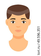 Vector cartoon character. Concept of avatar of young man with brown hair. Isolated at white background portrait of caucasian person. Brunet adult guy with short haircut Handsome man. Face of white man. Avatar of brown-haired young man isolated at white, caucasian person, face of white guy, user. Стоковая иллюстрация, агентство Ingram Publishing / Фотобанк Лори