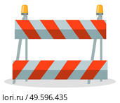 Barrier at road, stop motion construction with striped lines, traffic warning symbol for cars, dangerous, accident, repair road, attention at way, protective block with warning lamps, roadwork. Barrier at road stop motion construction with striped lines, traffic warning symbol for cars, danger. Стоковая иллюстрация, агентство Ingram Publishing / Фотобанк Лори