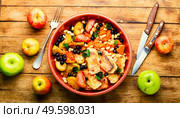Oriental dessert made from baked fruits,berries and suluguni cheese. Baked fruits,berries with cheese. Стоковое фото, агентство Ingram Publishing / Фотобанк Лори