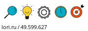 Simple Line Icon Set of search, idea, process, time and goal business sign. Vector Illustration. Simple Line Icon Set of search, idea, process, time and goal business sign. Vector Illustration EPS10. Стоковая иллюстрация, агентство Ingram Publishing / Фотобанк Лори