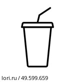 Disposable cup with lid and straw. Simple food icon in trendy line style isolated on white background for web apps and mobile concept. Vector Illustration. EPS10. Disposable cup with lid and straw. Simple food icon in trendy line style isolated on white background for web apps and mobile concept. Стоковая иллюстрация, агентство Ingram Publishing / Фотобанк Лори