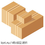Packing product icon. Packing yellow boxes, package service, transportation parcel, deliver container, box delivery, receive pack, send and logistic isolated vector illustration. Packing Product Icon Design Style. Стоковая иллюстрация, агентство Ingram Publishing / Фотобанк Лори