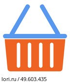 Orange empty grocery basket with blue handles icon isolated on white. Colorful plastic shopping cart. Logistic worldwide,international distribution. E-commerce concept flat vector illustration. Orange Grocery Basket with Blue Handles Vector. Стоковая иллюстрация, агентство Ingram Publishing / Фотобанк Лори