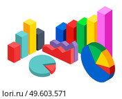 Color 3d pie diagram, pie chart, columns. Isometric infographics. Financial strategy. Visual presentation. Analysis info, statistic. Digital marketing. Business statistics. Visualization of infochart. Colorful vector 3d pie diagram, pie chart, digital marketing, round infochart, infograph, statistics. Стоковая иллюстрация, агентство Ingram Publishing / Фотобанк Лори