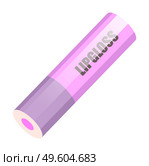 Closed lilac lip gloss tube. Lip cream plastic opaque bottle of pink color with a screw cap isolated on a white background. lip care cosmetic accessory. lipstick, pomade paints lips does makeup. Lip gloss tube. Vector illustration of beauty and fashion icon. lip care cosmetic accessory. Стоковая иллюстрация, агентство Ingram Publishing / Фотобанк Лори