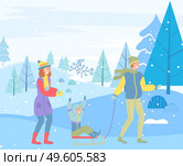 Father, mother and son on a winter walk. Man sledding a child. Family members walking together in cold weather outdoor, happy joint weekend, dad with boy ride on sleigh have fun in a snowy forest. Father, mother and son on a winter walk, dad with boy ride on sleigh have fun in a snowy forest. Стоковая иллюстрация, агентство Ingram Publishing / Фотобанк Лори