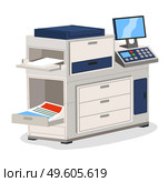 Printing house polygraphy industry isometric design concept with copier multifunction device isolated. Professional equipment for advertising agency for color wide-format printing digitally controlled. Printing house polygraphy industry isometric design with copier multifunction device isolated. Стоковая иллюстрация, агентство Ingram Publishing / Фотобанк Лори