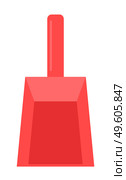 Cartoon red plastic dustpan, sharp shape. Sweep, remove garbage. Do home cleaning. Cleaning agent, mopping, sweeping. Brushes, disinfection elements. Flat simple vector image isolated on white. Flat red scoop for sweeping. Clean up garbage, a household cleaning item. Flat vector image. Стоковая иллюстрация, агентство Ingram Publishing / Фотобанк Лори