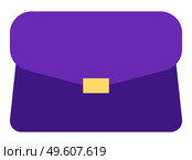 Handbag or woman leather sack isolated. Vector traveling bag, transportation object in purple color. Logistics worldwide, valise icon. Modern hand luggage with metal clip, fashion vogue bag. Transportation Object, Handbag Logo, Trip Vector. Стоковая иллюстрация, агентство Ingram Publishing / Фотобанк Лори