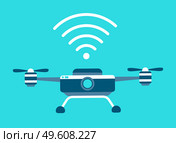 Drone vector icon. Style is flat bicolor dark blue and white symbol, rounded angles, blue background. Quadrocopter small helicopter with propellers, flight instrument with camera modern device. Drone vector icon. Style is flat bicolor blue and white symbol, rounded angles, blue background. Стоковая иллюстрация, агентство Ingram Publishing / Фотобанк Лори