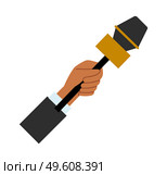 Hand holding a microphone vector illustration. Correspondent interviews with special equipment. Man holds a device for recording a human voice. Journalist hold microphone isolated on white background. Hand holding a microphone vector illustration. Correspondent interviews with special equipment. Стоковая иллюстрация, агентство Ingram Publishing / Фотобанк Лори