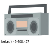Vector retro tape recorder for audio cassettes. Magnetic cassete player isolated on white background. Music boombox flat image modern trendy design. Concept of street art, vintage gray audio system. Vector retro tape recorder for audio cassettes. Magnetic cassete player isolated on white. Стоковая иллюстрация, агентство Ingram Publishing / Фотобанк Лори