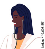 Beautiful african american ethnic young woman doctor with phonendoscope isolated on white background. Portrait of a girl medicine worker in white medical clothes, nurse female character flat design. Beautiful african american ethnic woman doctor with phonendoscope isolated on white background. Стоковая иллюстрация, агентство Ingram Publishing / Фотобанк Лори