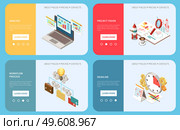 Project management isometric set of horizontal banners with icons text learn more buttons and page selector vector illustration. Project Management Banners Collection. Стоковая иллюстрация, агентство Ingram Publishing / Фотобанк Лори