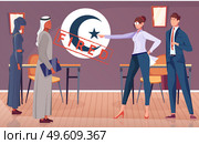 Religion discrimination with fired islamic man and woman flat vector illustration. Religion Discrimination Illustration. Стоковая иллюстрация, агентство Ingram Publishing / Фотобанк Лори