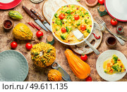 Vegetable casserole with broccoli and pumpkin.Frittata or casserole with broccoli and vegetables.Vegetable gratin. Vegetable casserole or broccoli omelet. Стоковое фото, агентство Ingram Publishing / Фотобанк Лори