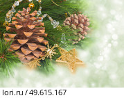 chrismas tree and pine cones on background with sparkles. Стоковое фото, агентство Ingram Publishing / Фотобанк Лори