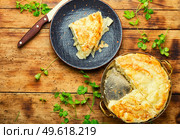 Filo dough pie with cheese and cottage cheese. Homemade pie with cheese and cottage cheese. Стоковое фото, агентство Ingram Publishing / Фотобанк Лори