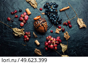Young grape wine in a beautiful vessel.Beautiful wine flask. Stylish barrel of wine. Стоковое фото, агентство Ingram Publishing / Фотобанк Лори