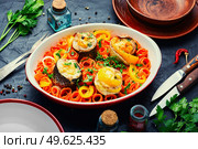 Fish rolls from fish mince. Banquet food.. Minced fish appetizer. Стоковое фото, агентство Ingram Publishing / Фотобанк Лори